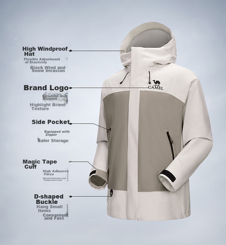 CAMEL Outdoor Jacket, Three-In Cold Protection, Warmth, Storm-Proof, Waterproof, Windproof, Mountaineering Coat, B782 5