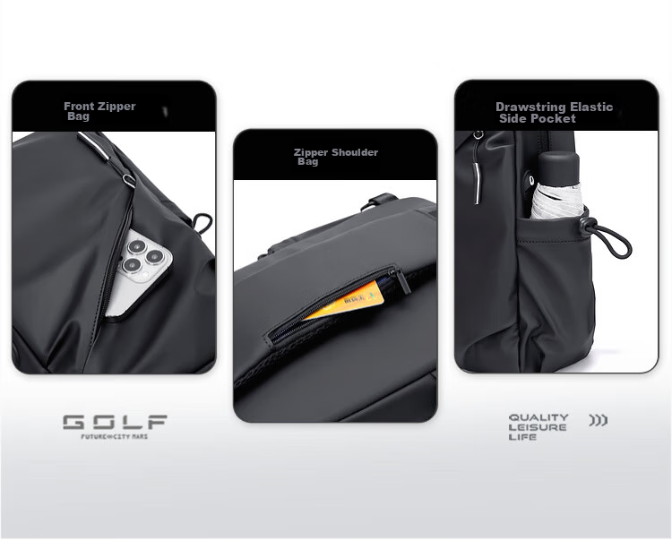 GOLF Chest Bag, Men's Casual Crossbody Bag, Multifunctional Sports Shoulder Bag, Detachable Arm Bag, Water-Resistant, IPad And Phone Pouch 12