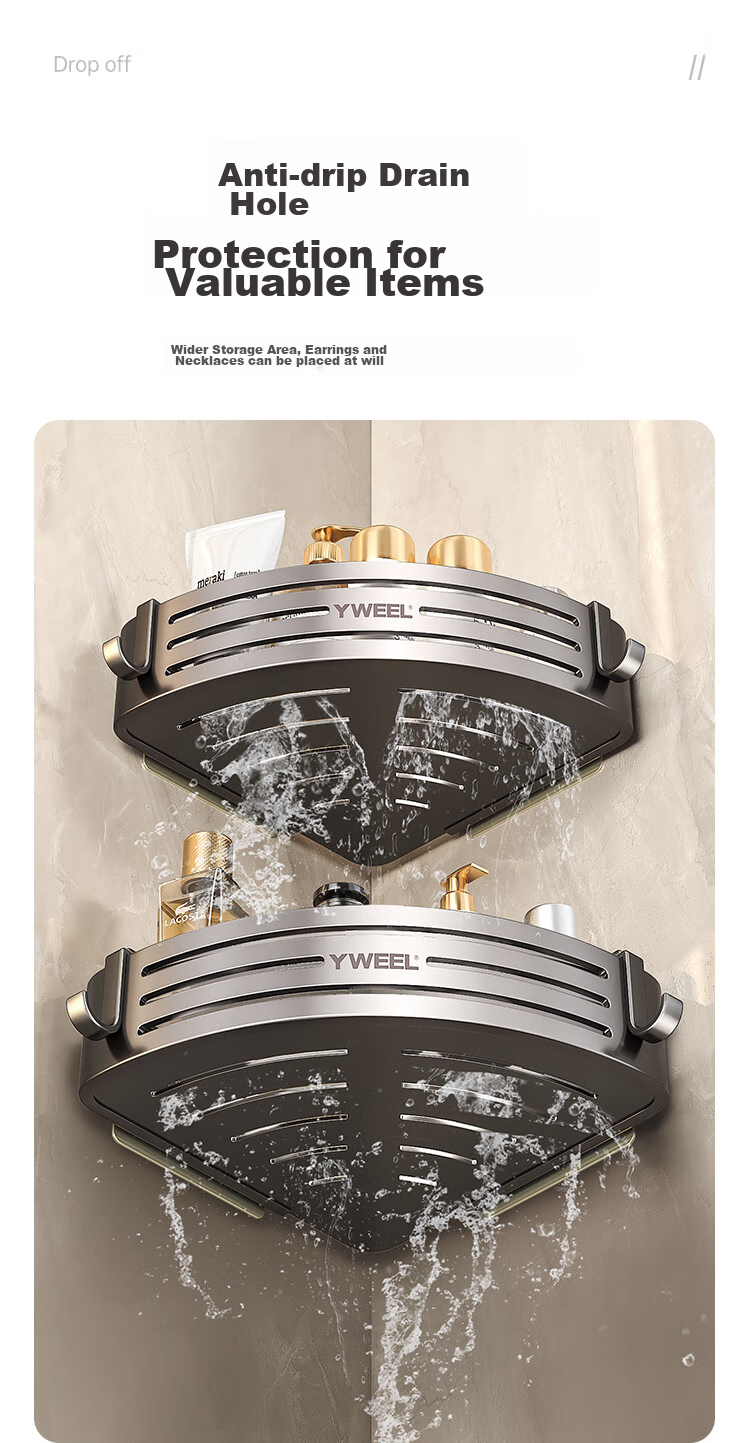 Yweel Space Aluminum Bathroom Corner Basket, No Drilling Required, Bathroom Storage Rack, Home Shower Room Shampoo Holder, 997573 6