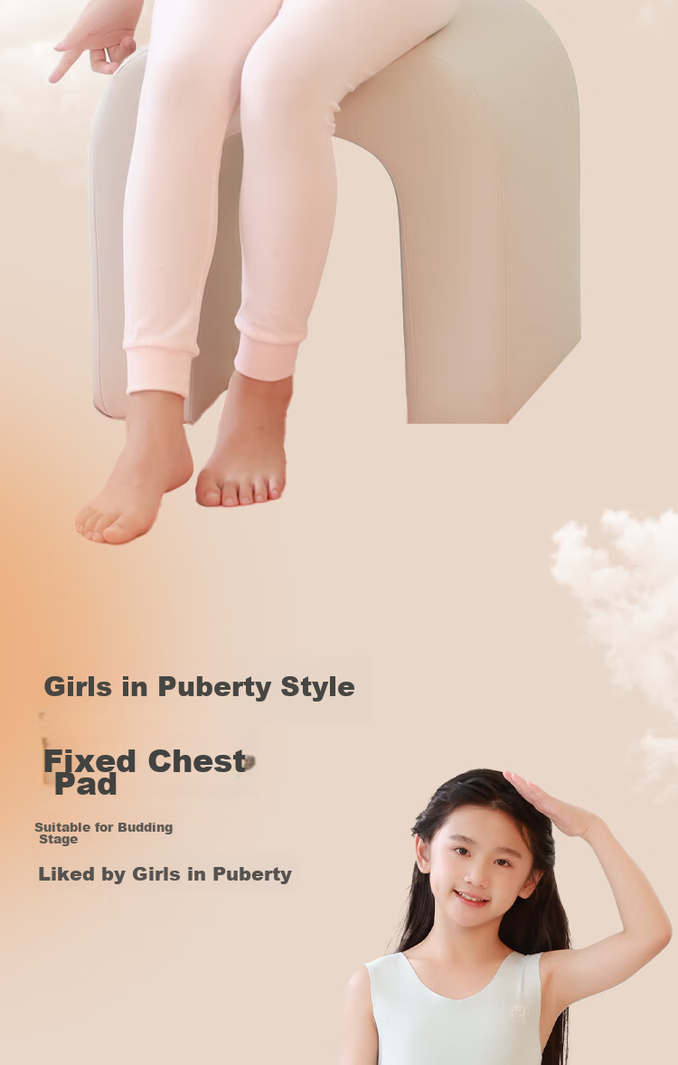 MiiOW Children's Thermal Underwear, Girls' Wool And Silk Vest for Puberty Stage 2 with Chest Pads, Student Autumn And Winter Camisole 11