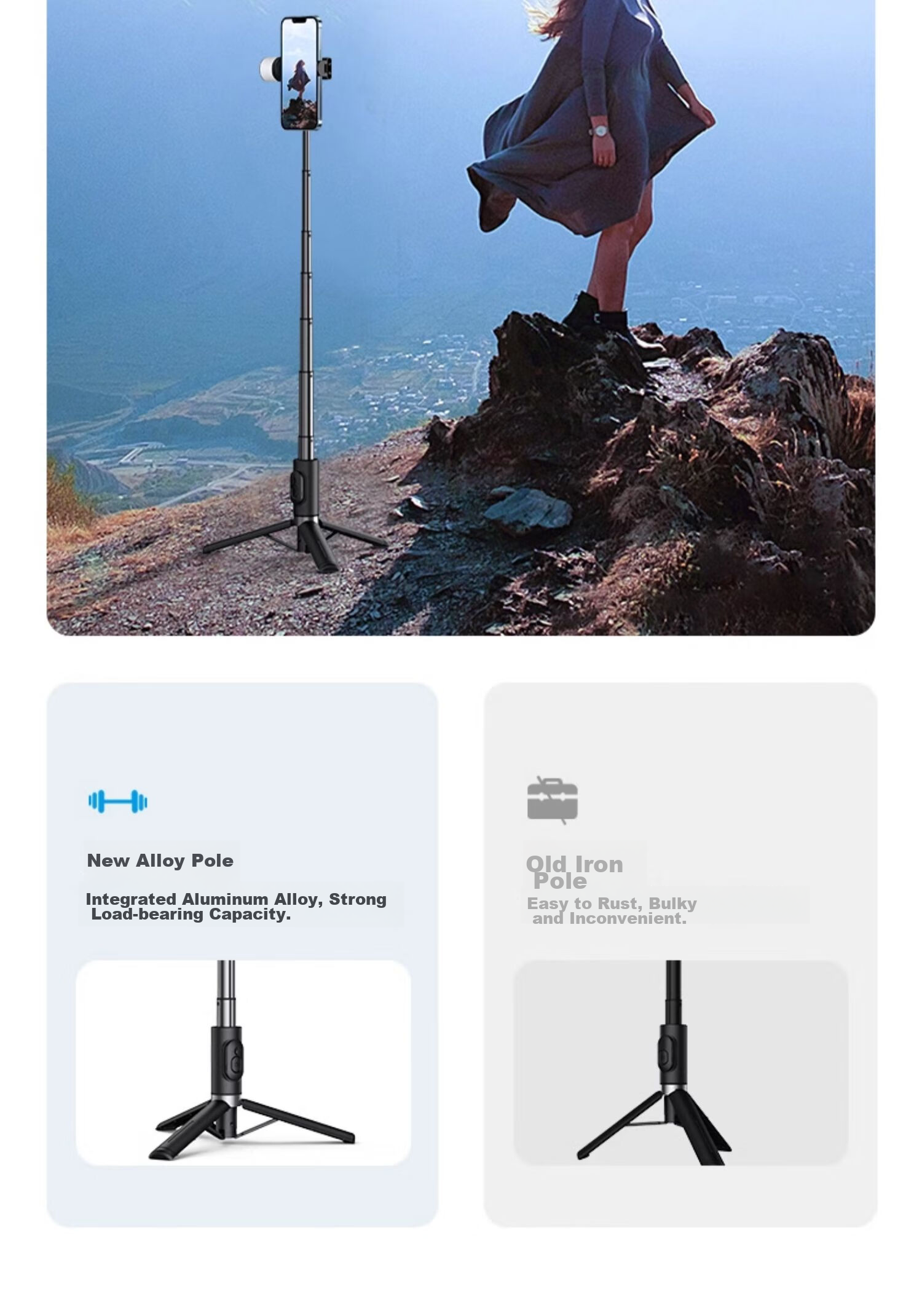 LINGCHEN Selfie Stick Tripod, Handheld Selfie Device, 360-Degree Rotation, Fully Automatic, Multifunctional, Anti-Shake, Phone Floor Stand, Outdoor Photography, Portable LC-Q12S Photography Handle 13