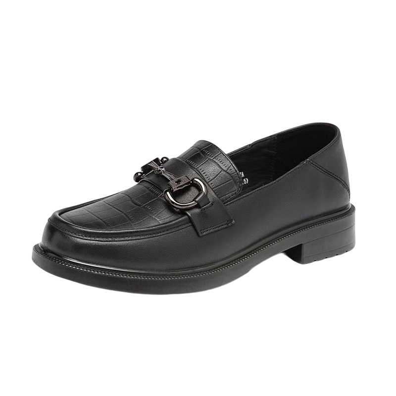 SPIDER KING Women's Single Shoes, Cowhide Leather, British Style Versatile Loafers, Fashionable Thick-Soled Comfortable Slip-On Shoes for Women, 090327A, Black, Size 38