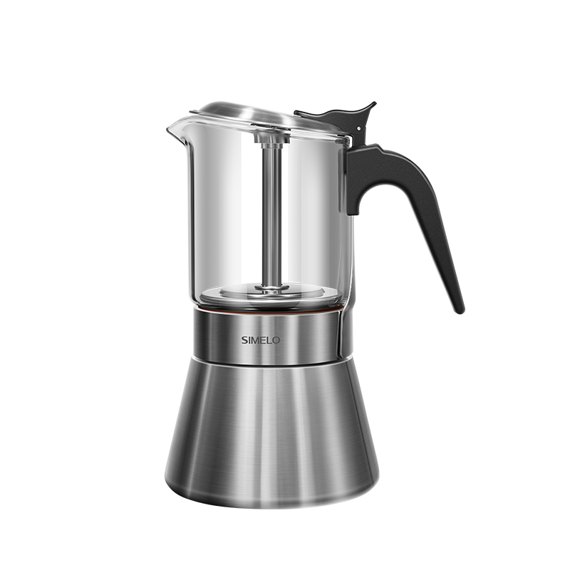 SIMELO Stainless Steel Double Valve Moka Pot, 240ML, for 4-6 Servings, Italian-Style Home Coffee Maker