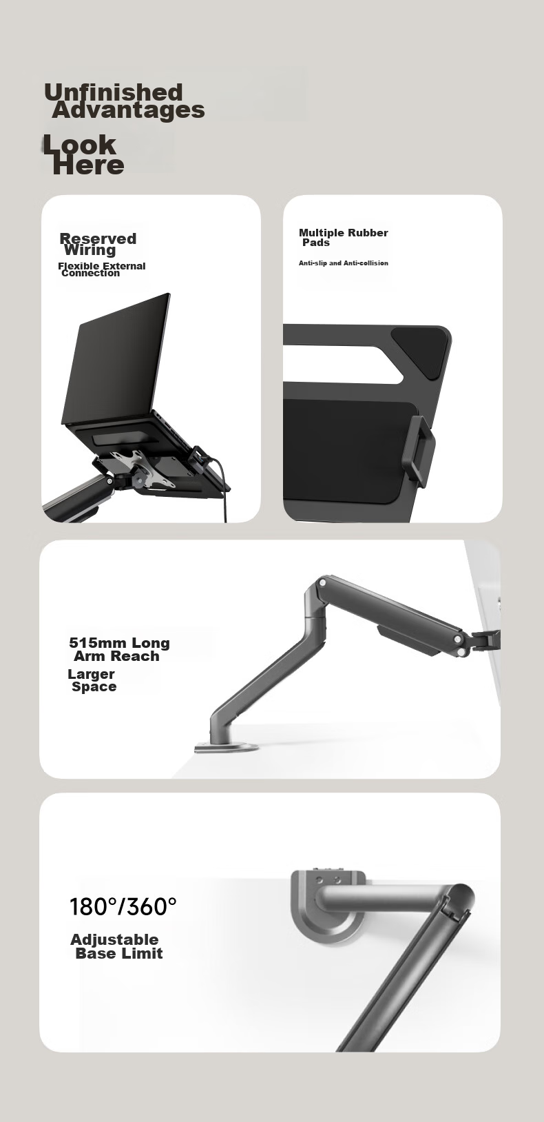 Brateck Beihu Laptop Stand, Mechanical Arm, Monitor Stand, Laptop Computer Desktop Clamp Base, Screen Riser And Heightening Bracket, E350 Gray + APE40 11
