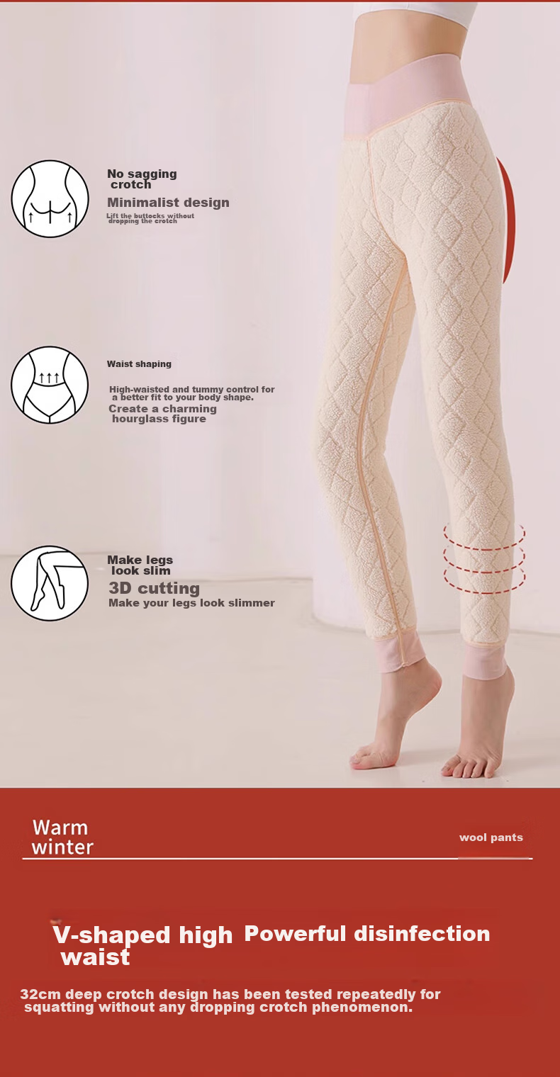 LangSha Autumn/Winter 2026 New Women's High-Waist Wool Thermal Pants with Fleece Lining, Thick Base Layer Trousers, Extra-Thick Lambswool Cotton Pants for Northeast China 13