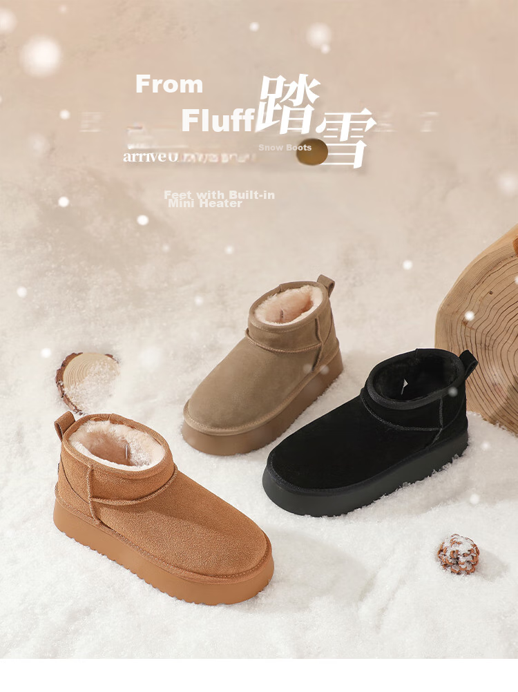 ZHR Snow Boots for Women, New Winter Style with Fleece Lining, Warm Cotton Shoes, Non-Slip Waterproof Thick-Soled Ankle Boots GZ08 Camel Color Size 39 2