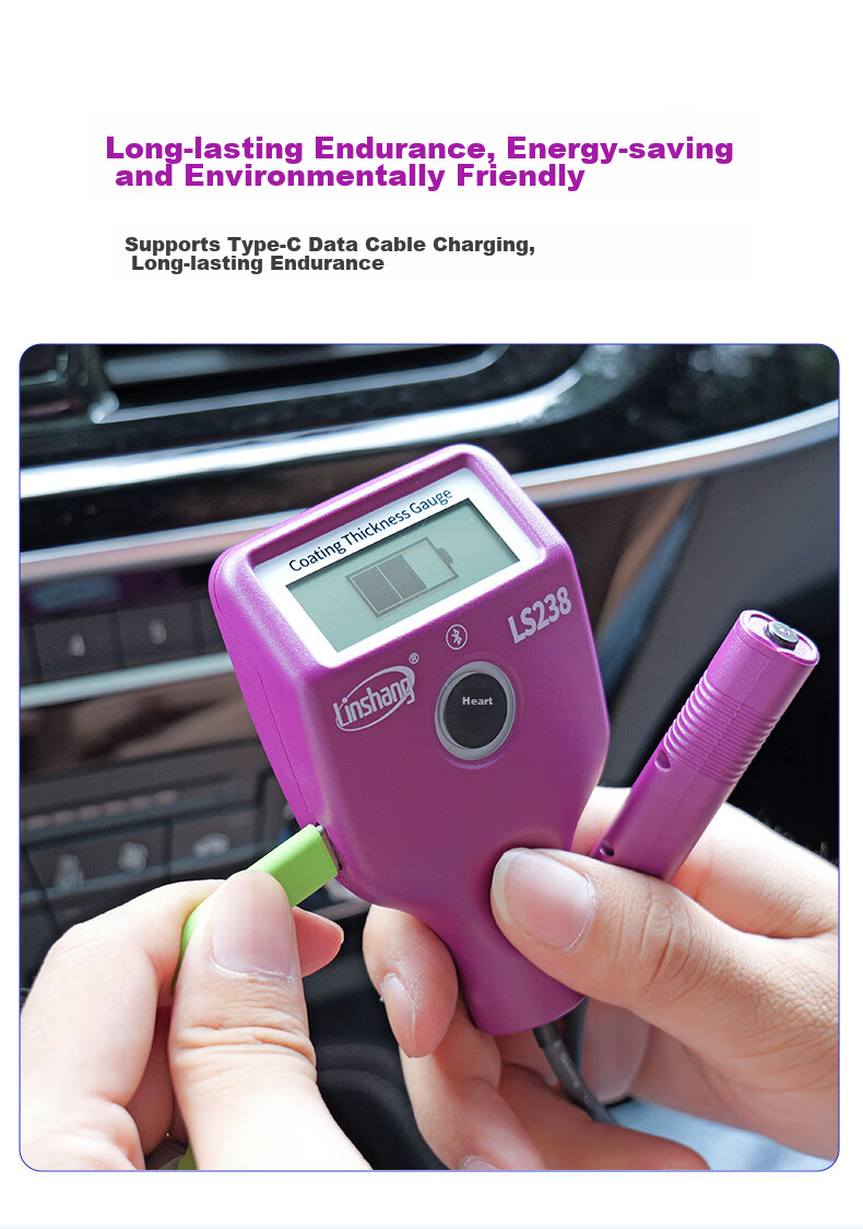Linshang Bluetooth Rechargeable Paint Film Meter LS237, Used Car Iron Powder Putty Paint Surface Detector, Coating Thickness Gauge 35