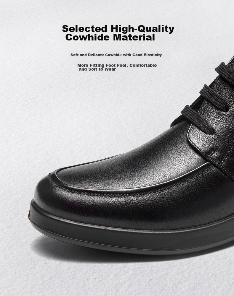 Aokang Casual Business Fleece-Lined Warm Cotton Shoes, Simple And Comfortable Cowhide Shoes for Men, Black, Size 39 7