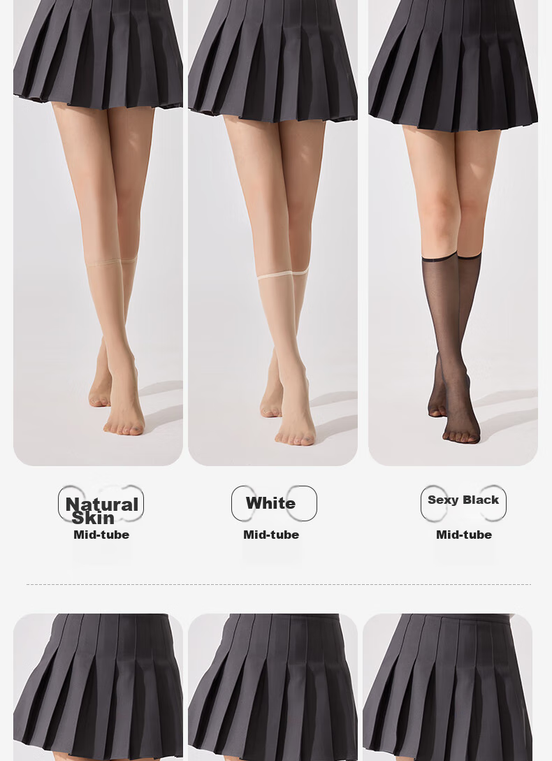 BONAS 26 New Mid-Calf Socks, Ultra-Thin Summer Women's Thigh-High Stockings, JK Sexy Non-Slip Mid-Calf Silk Stockings 14