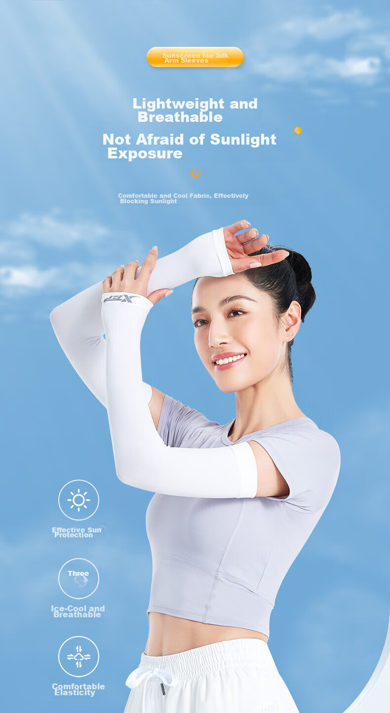 XTEP Ice Sleeves Sun Protection Driving Outdoor Sports Cycling Men Women Ice Silk Arm Sleeves Fishing UV Long Sleeve Protectors White One Pair 1