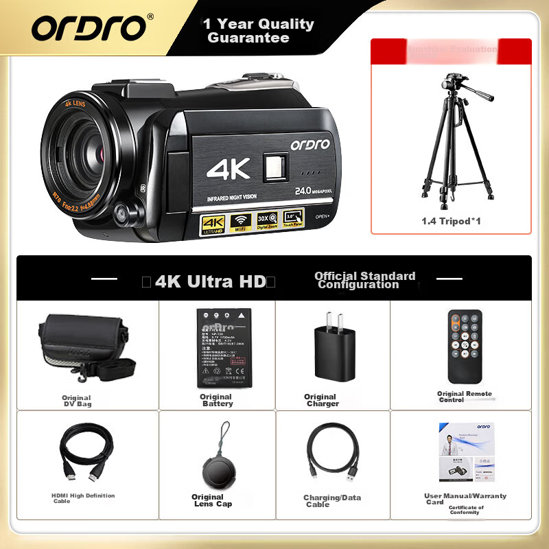 ORDRO AC3 4K Camera, High-Definition Digital DV Professional Camcorder for Home Use, Travel, Outdoor Activities, Weddings, Live Streaming, And Teaching