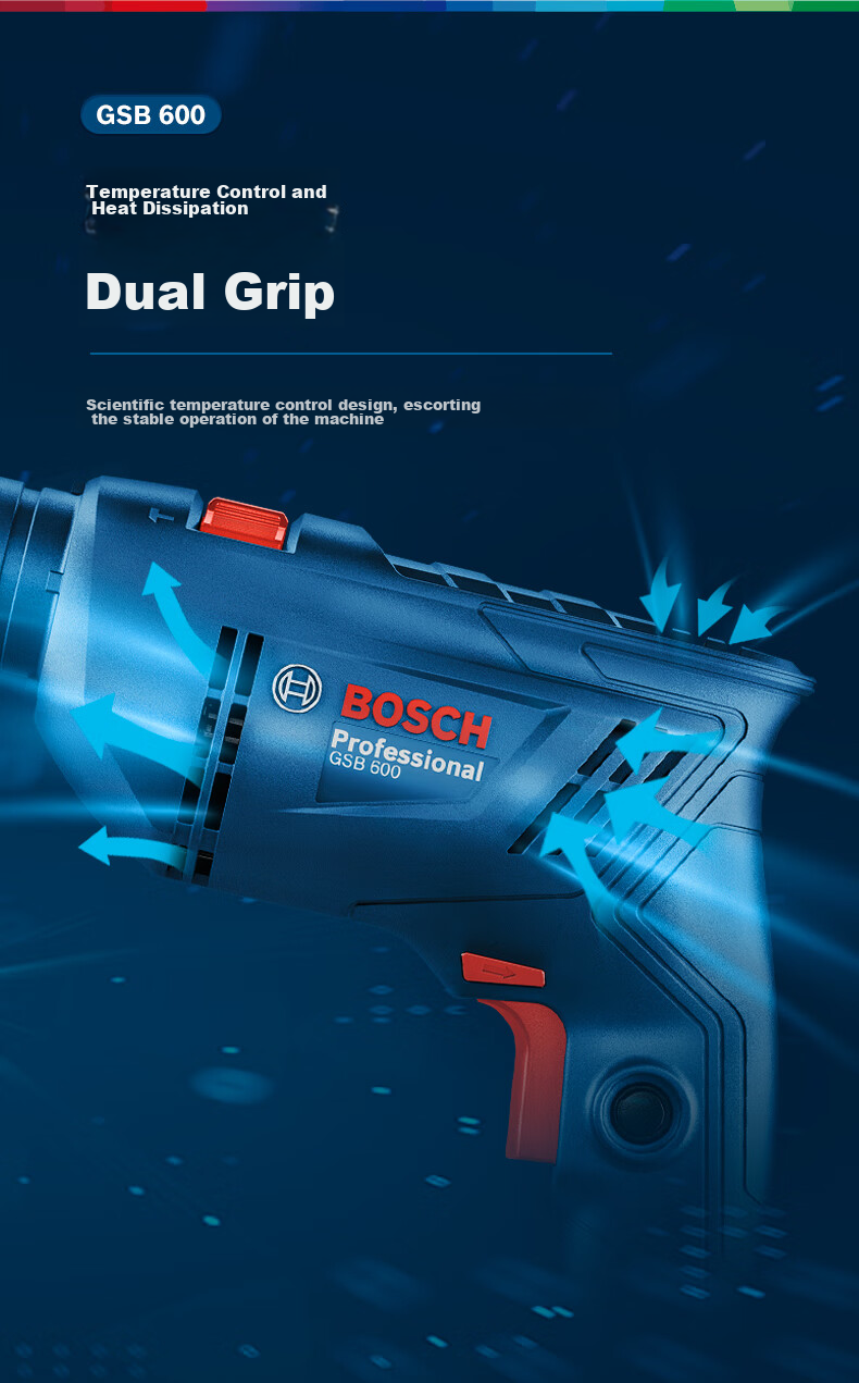 BOSCH Impact Drill, Electric Drill for Home Repair, Drilling Tiles, Wood, Metal, Brick Walls, 600W Corded GSB 600 6