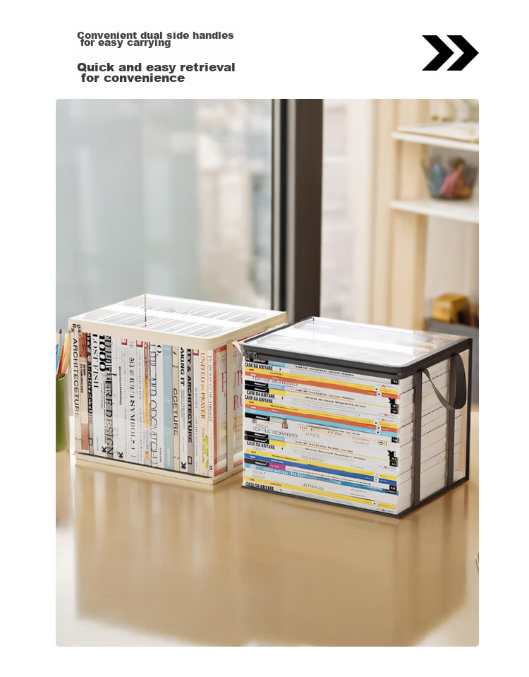 Yuzijian Book Storage Bag, Graduation Old Book Organizer, Handheld Book Carrier, Foldable Book Storage Bag, Transparent Cartoon Design - Large Cream Color, 7719 6