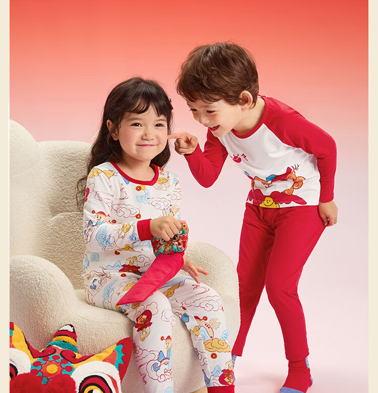 BALABALA Autumn Underwear Set for Snake Year Boys And Girls, Warm Inner Wear for Toddlers, Red Pajamas for Zodiac Years, 208125169201 4