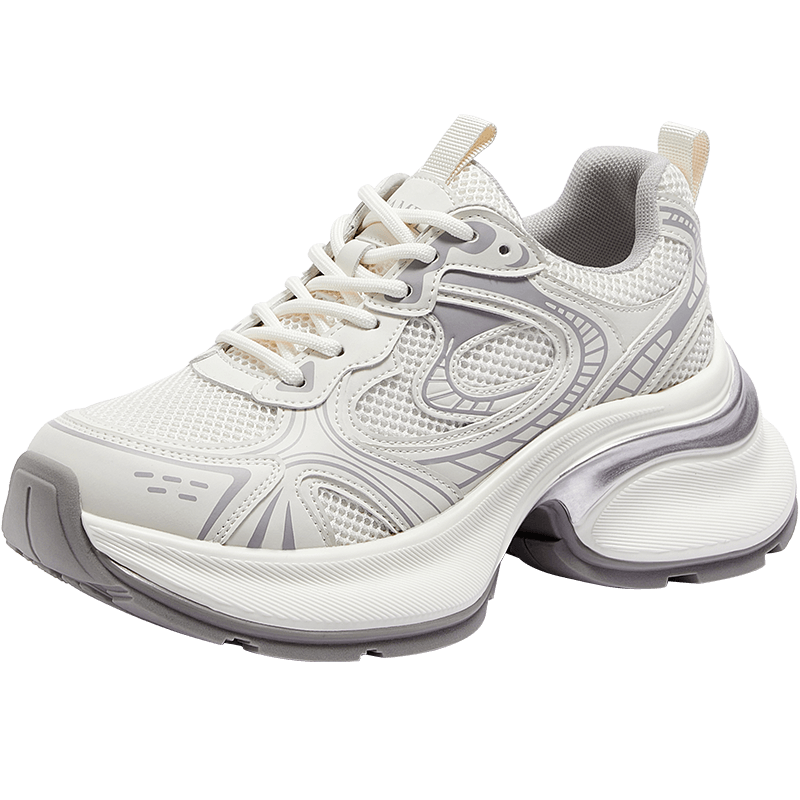 CAMEL [Yinyi] Dad Shoes for Women, Trendy Cool Silver Thick-Soled Sports Casual Shoes, L25S283076, Beige/gray, Size 38