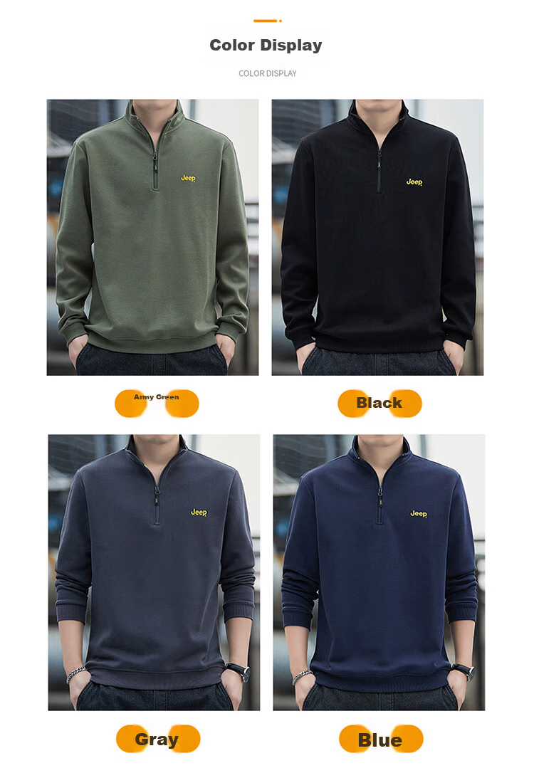 JEEP Men's Sweatshirt, Loose-Fitting Stand-Collar Long-Sleeve T-Shirt for Spring And Autumn, Casual Menswear, Black, XL 8
