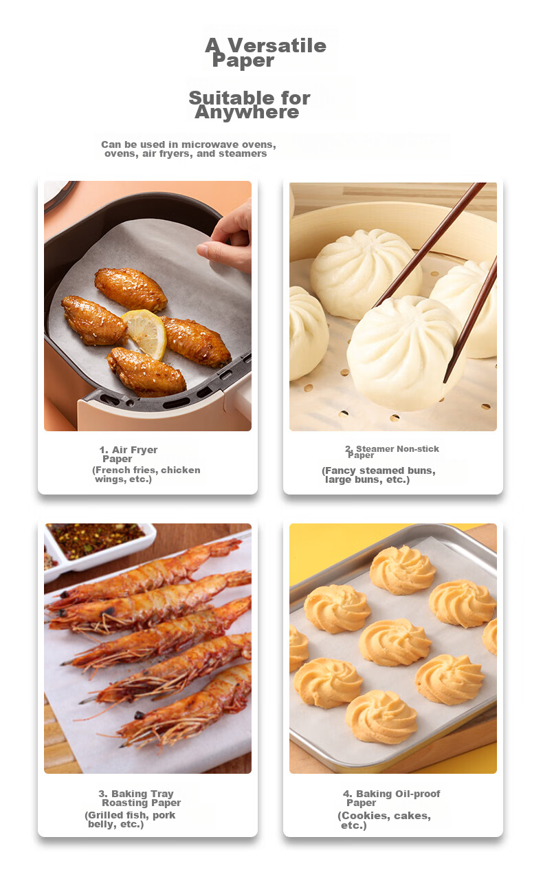 Mohuanchufang Air Fryer Paper, Silicone Oil Paper, Barbecue Paper, Meat Grilling Paper, Baking Paper Tray, Oven Baking Paper, 50 Sheets 11