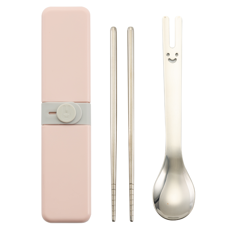 LOCK&LOCK Rabbit Portable Chopsticks And Spoon Set, Stainless Steel Chopsticks And Spoons, Student Cutlery, Pocket Chopsticks Box, Detachable And Easy to Clea