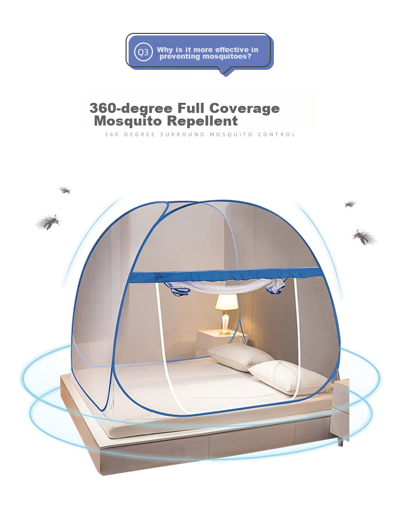 AVIVI Mosquito Net for Home, Baby Fall Prevention, Mongolian Style Mosquito Net, Single Door Opening, 1.5 Meters, Dark Blue [No Installation Required] 4
