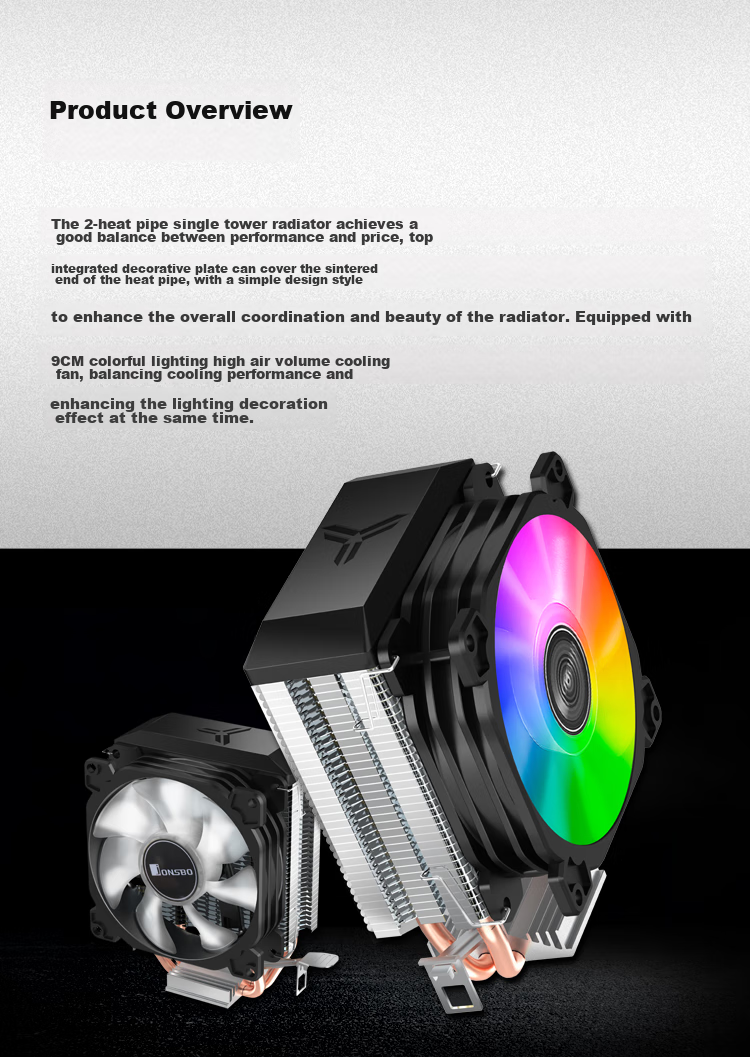 JONSBO CR-1200E Tower CPU Cooler (RGB Lighting Effects, 2 Heat Pipes, 9cm Fan, Multi-Platform Support, Thermal Paste Included) 6