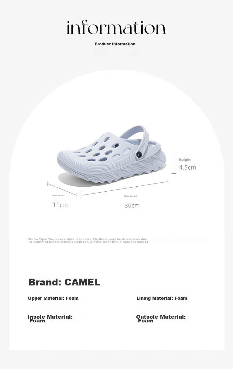 CAMEL Perforated Shoes, Summer Outdoor Slippers, Unisex Closed-Toe Beach Sandals, Driving Sandals F14B834610 14