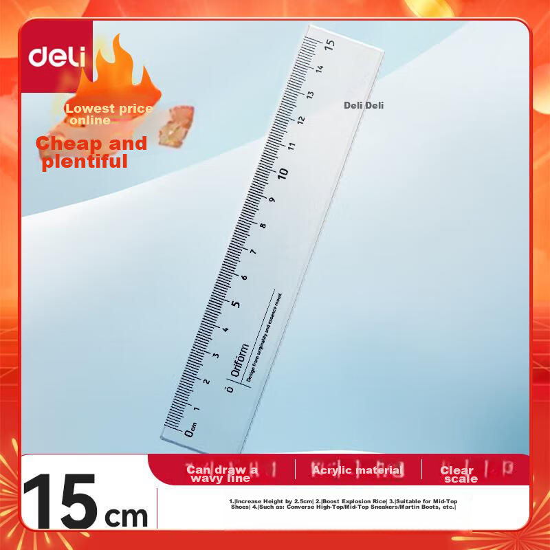 Deli 15cm Acrylic Straight Ruler for Postgraduate Entrance Exam, College Entrance Exam, Blessing Gift, High Transparency, Wear-Resistant, Clear Scale Markings, Measuring Tool, Anti-Stick Eraser Residue