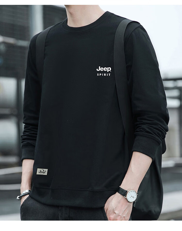 JEEP SPIRIT Men's Autumn Winter Korean Style Crew Neck Loose Fit Long Sleeve Fleece-Lined Black Sweatshirt XL 1