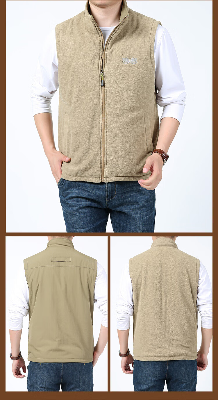 VANCAMEL Men's Vest, Outdoor Casual Multi-Pocket Sleeveless Waistcoat, Quick-Dry Loose Workwear Jacket, Khaki, XL 25