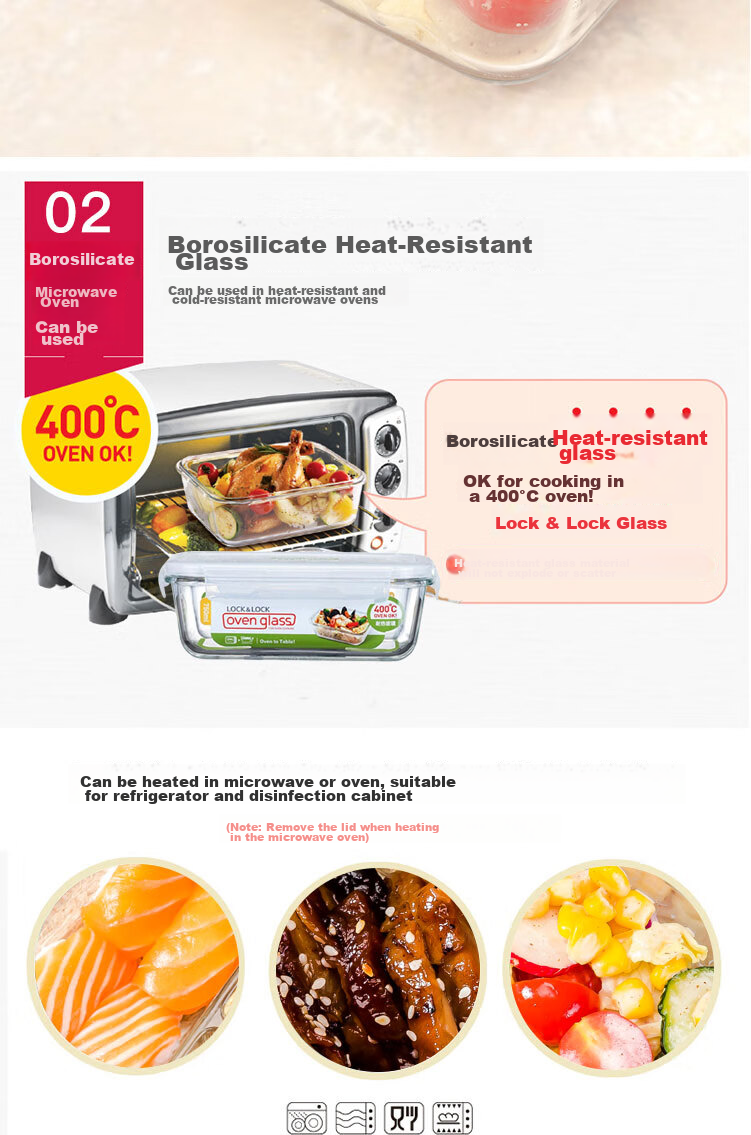 LOCK&LOCK Heat-Resistant Glass Lunch Box Set of Two, Bento Box, Meal Container, Sealed Bowl, Bento Bag, 750ml*2 6