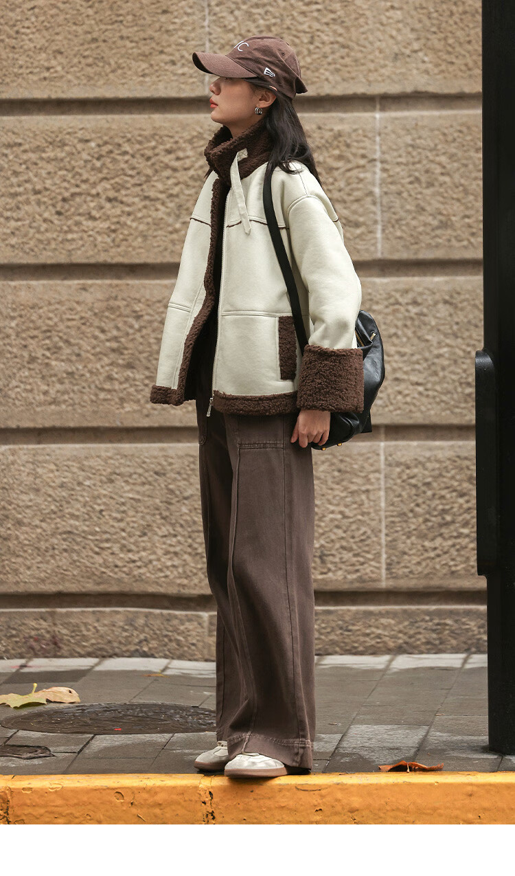 Demana Motorcycle Style Faux Shearling Winter PU Leather Patchwork Personalized Coffee Green Jacket Women Light Pea Green S 12