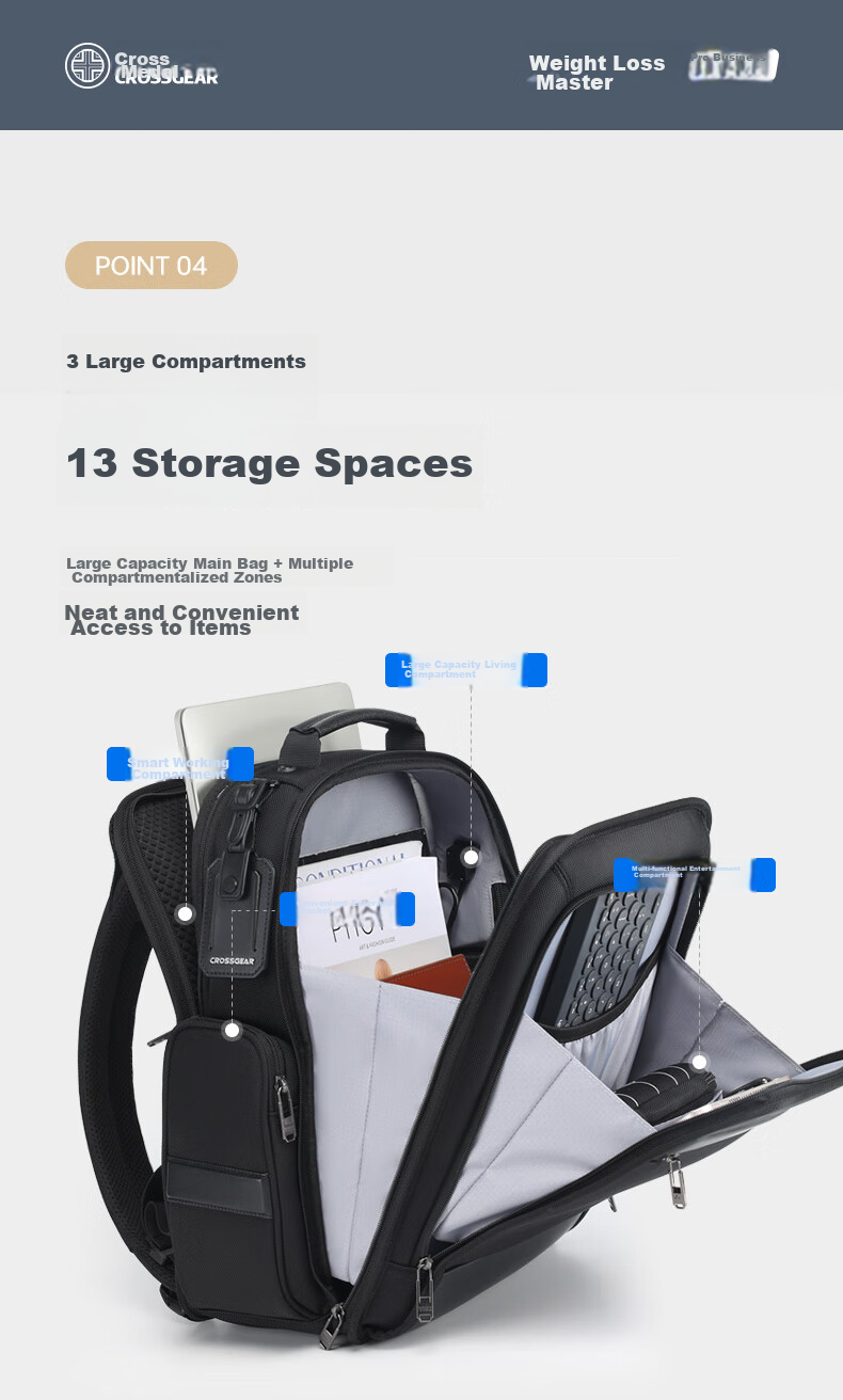 CROSSGEAR Cross Medal Weight Reduction Master Business Backpack, Huawei 16-Inch Laptop Travel Bag, HarmonyOS Smart Connection Certified for Me 11