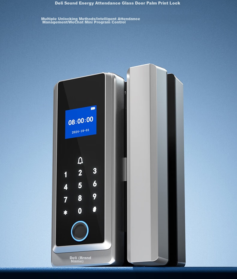 Deli Glass Door Lock, Smart Lock for Glass Doors, Fingerprint Lock, Password Lock, Access Control Machine, Attendance Machine, Integrated Office Glass Door Lock, Mini-Program Management AL120 3