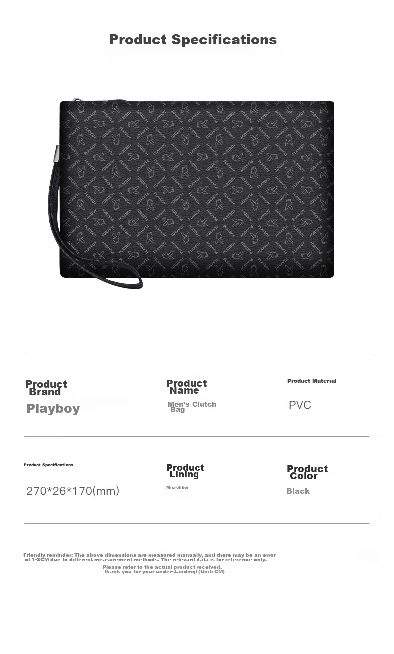 PLAYBOY Men's Clutch Handbag, Portable Large Capacity Envelope Bag for Travel, Business Clutch, Casual Wallet, Birthday Gift 8
