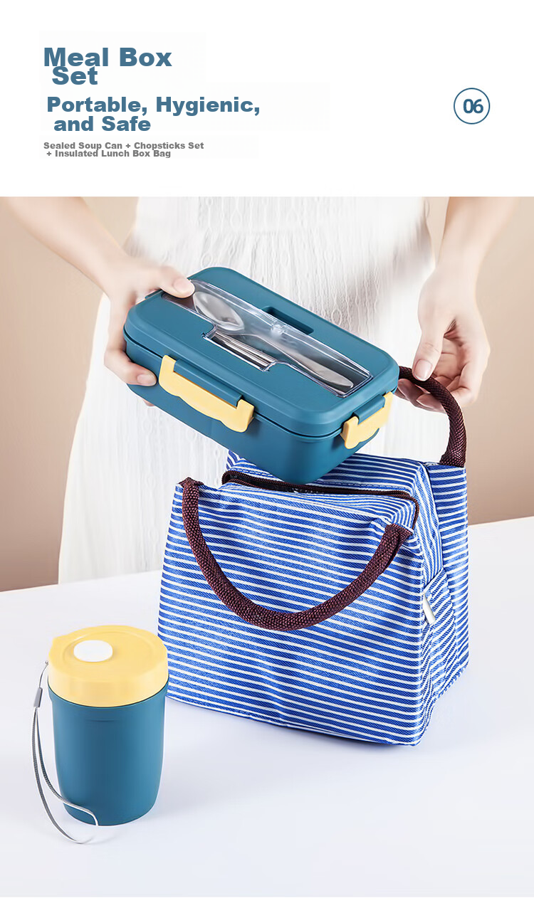 MAXCOOK Microwave Lunch Box, Wheat Straw Large Capacity Deep 3-Compartment Student Lunch Box 1200ml Blue MCFT550 6
