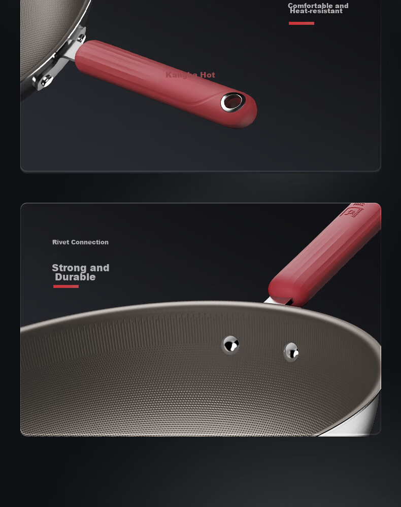 Kobach Wok, Non-Coated Titanium Shield Non-Stick Pan, Low-Smoke Flat-Bottom Cooking Pan for Home Use, Compatible with Induction Cooker And Open Flame 14