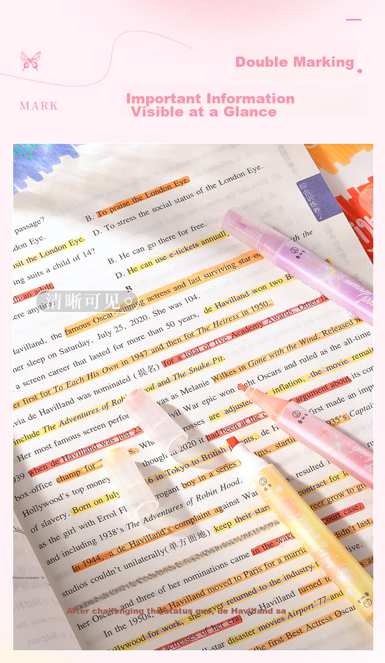 Kabaxiong Highlighters, Stackable, 6-Pack, High-Quality Student Marker Pens, Dual-Tip Non-Smear Journal Markers, Colorful Pens, American Retro Style 6