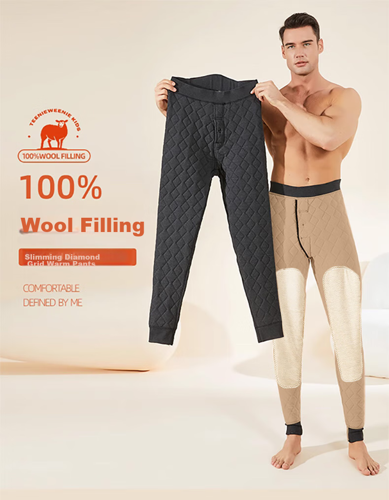 LangSha 100% Wool Thermal Pants for Men [26 Autumn And Winter New Product], Thickened Silk Knee Protection, Extra Thick Cold-Resistant Cotton Pants 1