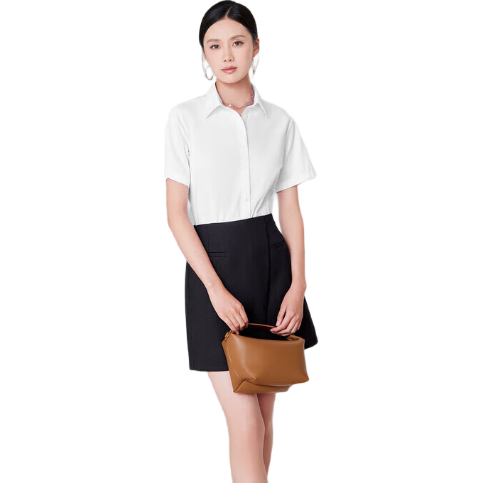 HLA Short-Sleeve Shirt, Summer Business Commute, Solid Color Formal Blouse, Women's Clothing, Bleached, 160/84A (36), Qixi Gift