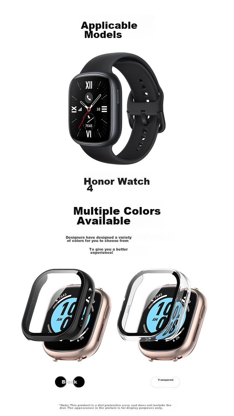 KMaxAI Protective Film And Case for Honor Watch 4, All-In Full Coverage, HONOR Watch 4 Dial Protector & Screen Film, Scratch-Resistant Hard Case, Anti-Fingerprint Tempered Glass Film, Transparent 2