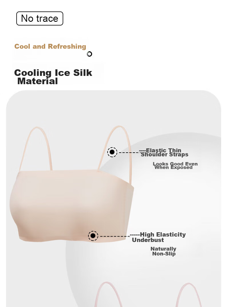 Caramella Ice Silk Camisole Bra for Women, Thin Style, Minimizing, Push-Up, Beautiful Back, One-Piece Wrap Chest, Anti-Exposure Brassiere, Bandeau 3