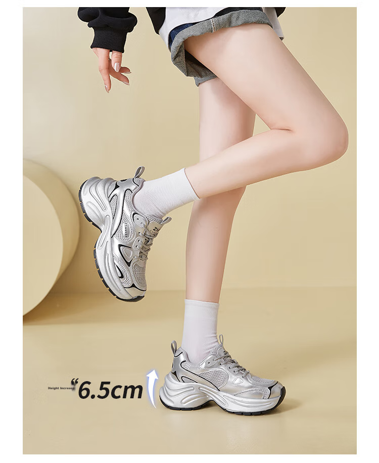 ZHR Dad Shoes for Women, Retro Thick-Soled Casual Shoes, Comfortable Mesh Breathable Sports Shoes for Women, JT07, Silver Gray, Size 37 5