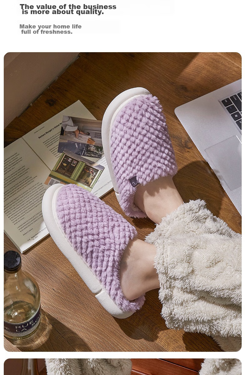 GUOLUOFEI Cotton Slippers, Men's Indoor Thick Warm Couple Thick-Soled Furry Slippers for Women, Beige, Size 36-37 11
