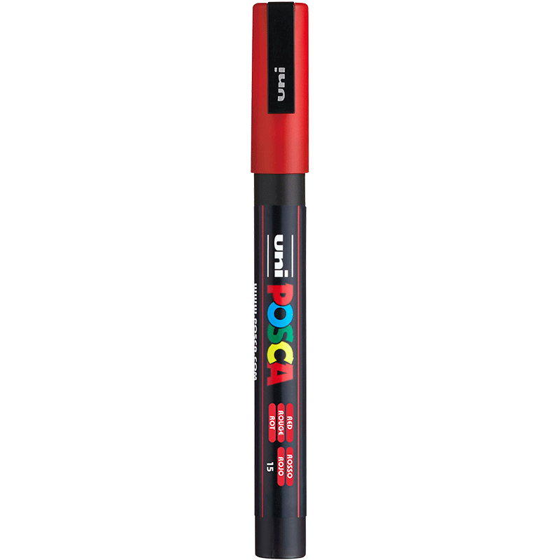 Uni Mitsubishi POSCA Acrylic Marker (Fine Tip) Red Single PC-3M Pen for Posters, Advertising, Marking, Drawing, Hand-Drawing, Graffiti, Painting, Watercolor, Graduatio