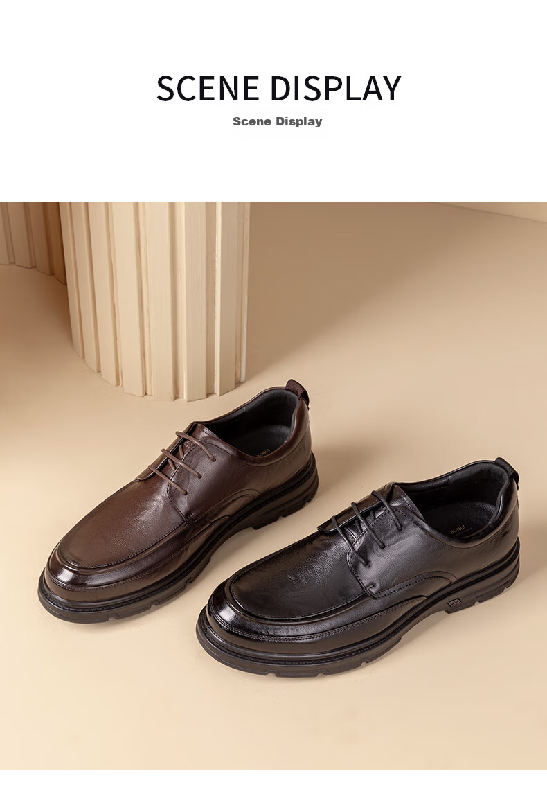 Aokang Leather Lace-Up Shoes for Men, British Style Formal Business Shoes, Black, Size 43 13