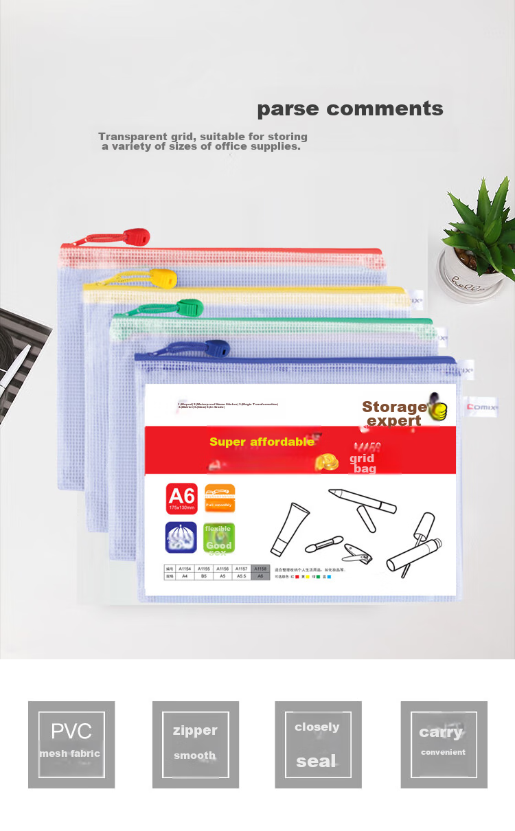 COMIX 10-Pack A6 Pencil Case, Receipt Holder, Invoice Organizer, Transparent Mesh Zipper Bag, Random Color A1158 1