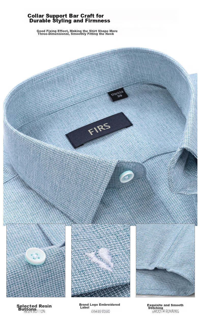 FIRS Men's Long-Sleeve Plaid Casual Shirt, Middle-Aged Business Formal Wear, Wrinkle-Free TCT4296 (Long-Sleeve Style), Size 41 10