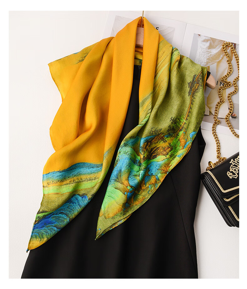 Hangsilu Silk Scarf for Women, Chinese Style Square Scarf, Mulberry Silk Shawl, High-End Birthday Gift, Mid-Autumn Festival Present for Mom And Elders 13