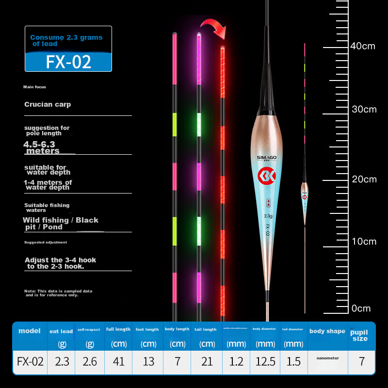 SIMAGO Ximan Du Bite-Sensitive Color-Changing Luminous Float for Night Fishing Crucian Carp, Highly Sensitive Gravity Sensor Eye-Catching Electronic Float FX02