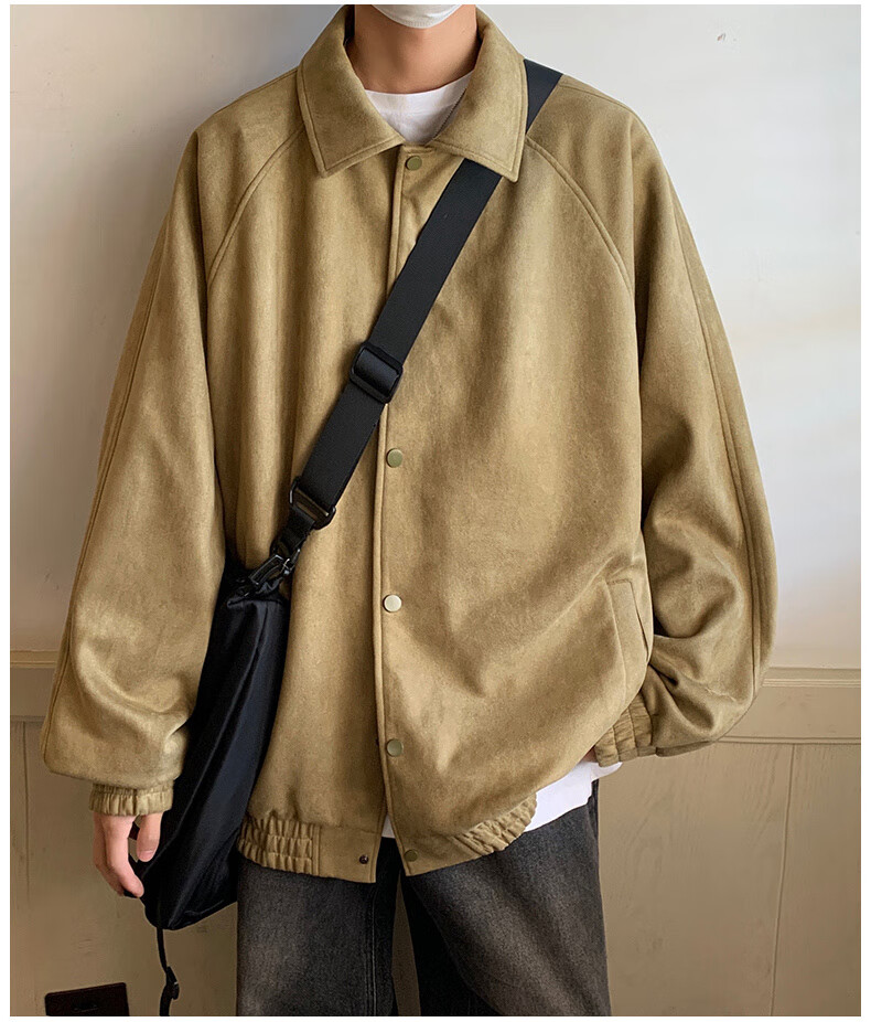 Dingfengbaoluo Men's Jacket, Summer Casual Loose Trendy Suede Coat, American Baseball Style YM9921, Black, 3XL 15