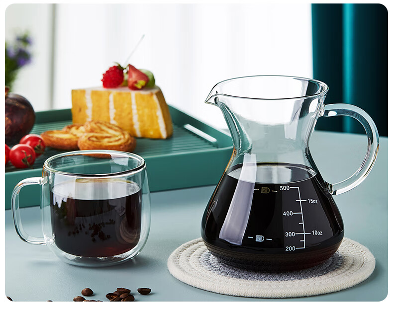 Meisini Pour-Over Coffee Maker, Glass Sharing Pot, Stainless Steel Drip Filter Cup, Filter Paper with Scale 5